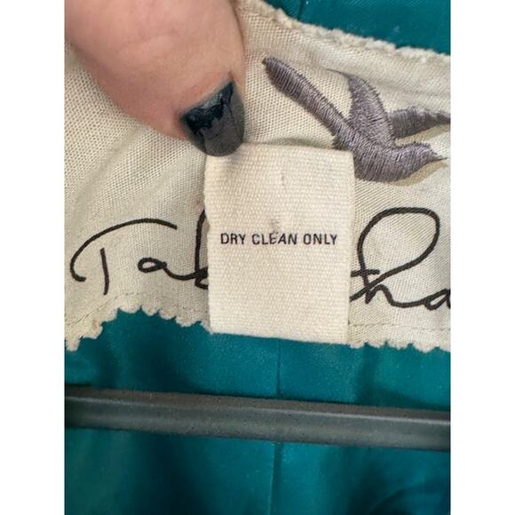 Anthropologie Tabitha Plaid Peacoat 3/4 Sleeve Womens M Green Cream Blue Piping - Picture 3 of 8